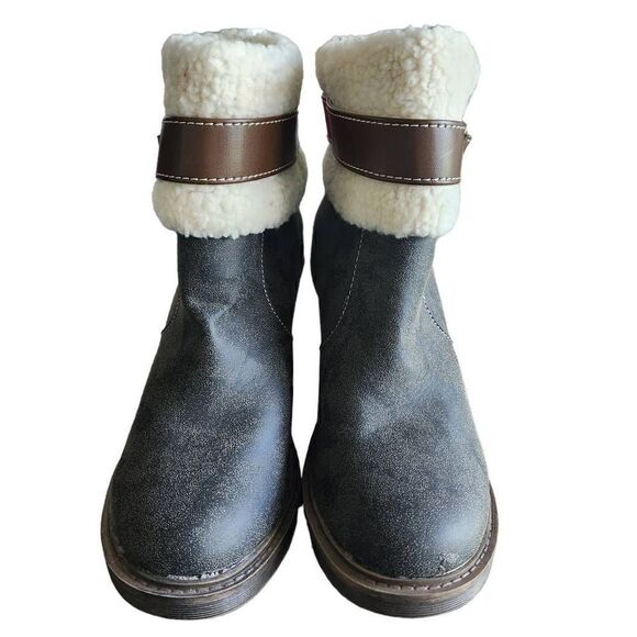 Dirty Laundry Ankle Boots Womens 7 Fur Sherpa Buckle Dark Olive Tan - Picture 3 of 8